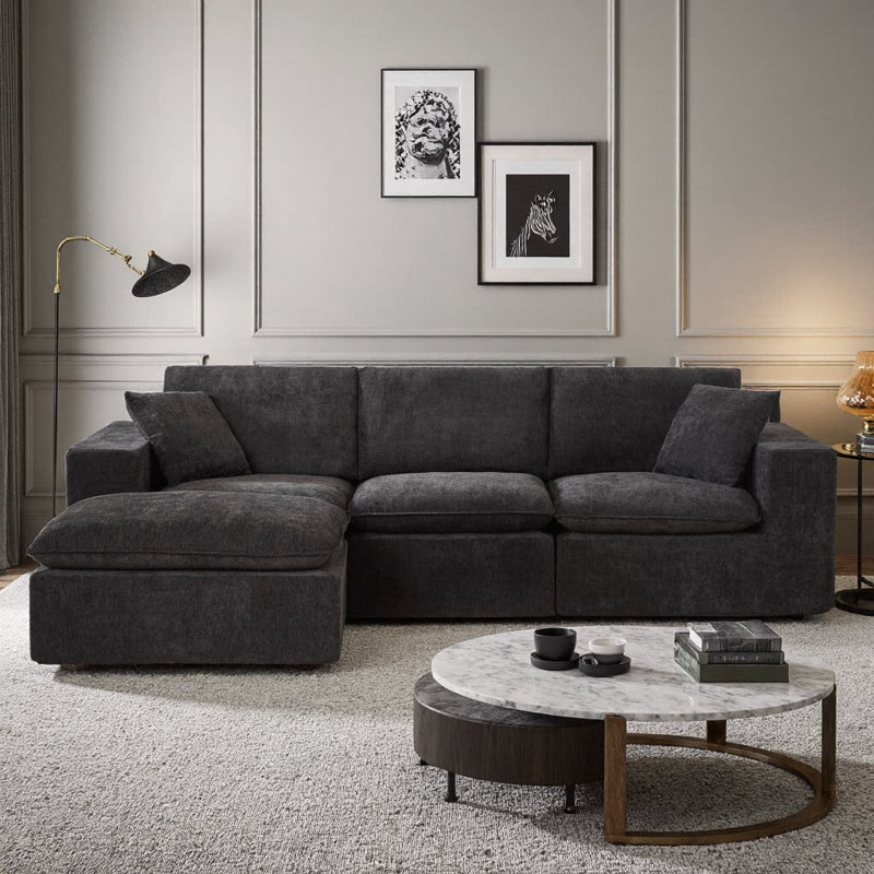 Canapé modulaire 108 po avec revêtement en chenille Cloud | Canapé modulaire librement combinable avec rembourrage en éponge haute densité | Canapé Cloud pour salon, appartement ou bureau | Ensemble 4 pièces