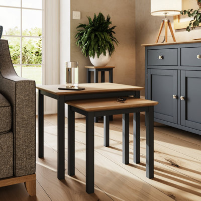 Daris Nest Of 2 Side End Tables. Solid Oak. Fully Assembled.