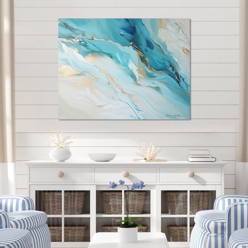 Bleu sarcelle et or, charme de glacier, art sur toile Glacier, Toile tendue, H 34 po x l 44 po x P 1,5 po