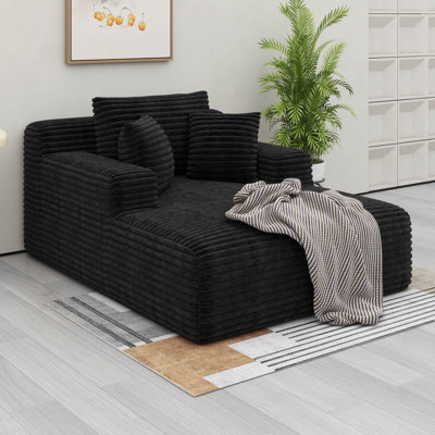 Chaise Lounge Chair Indoor, Upholstered Sofa Bed With Throw Pillows And Armrests, Comfy Corduroy Sleeper Couch