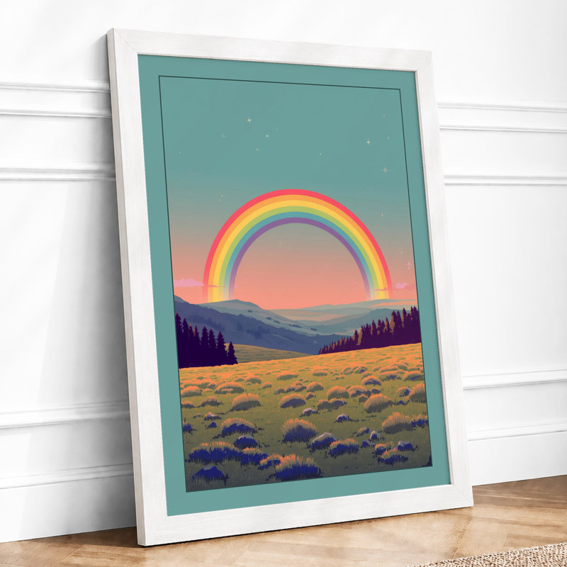 Rainbow Over Mountains Modern - Framed Print, A4 - 29.7 x 21.0 cm, White