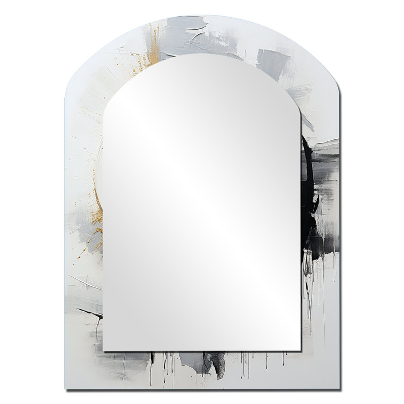 Black And White Zen Spiral II - Abstract Spirals Asymmetrical Mirror, Grey Unique Shape Unique Wall Mirror, Printed Metal Art