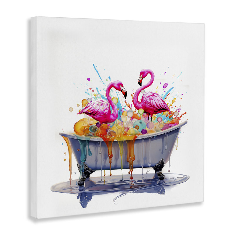 «Flamingo Bubble Bath», art mural sur toile par Mary Cunningham, H 36 po x l 36 po