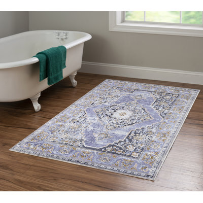 Emanuel Traditional Machine Woven Flatweave Lavender and Ivory Area Rug with Non Skid Backing 