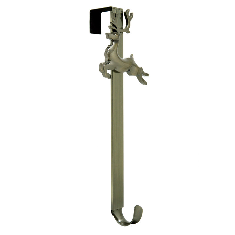 Adapt Adjustable Wreath Hanger with Reindeer Icon, Antique Brass