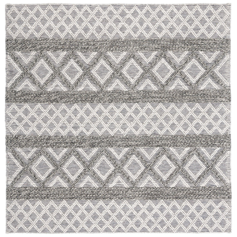 Tapis géométrique en laine / gris tissé à la main Vermont, Carré 6 pi