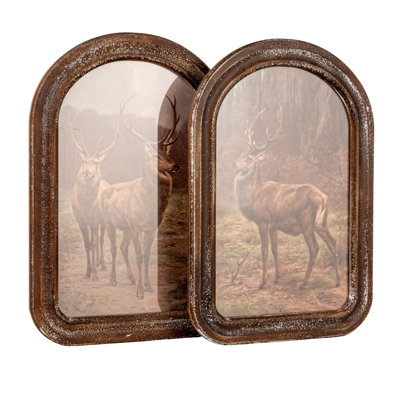 Ensemble de 2 décorations murales en verre encadré de bois avec cerf en forêt