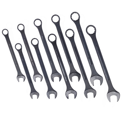 Très grand ensemble de clés combinées Metric Jumbo, 10 pièces, ensemble de clés jumelées à oxyde noir métrique 34-50 mm avec pochette