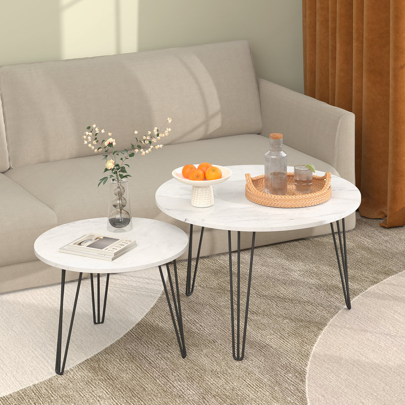 Ensemble de 2 tables basses gigognes rondes 27,56 po, ensemble de tables de bout gigognes circulaires, Blanc