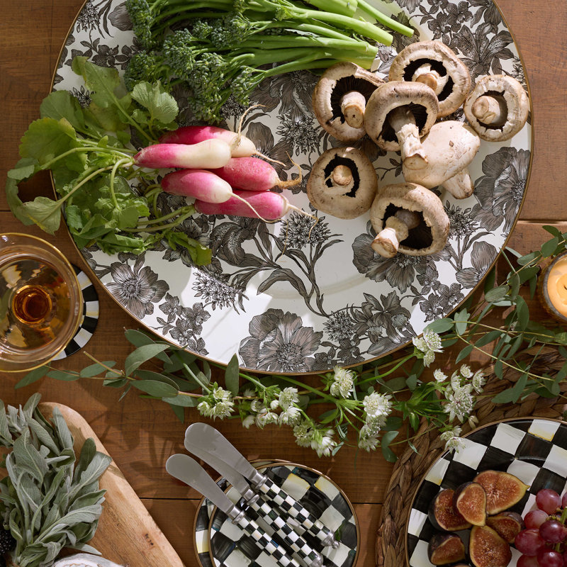 Sterling English Garden Enamel Serving Platter, Gray/White