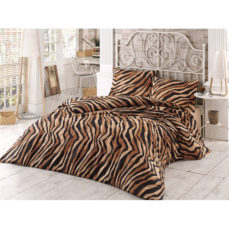 Ensemble de housse de couette 100% coton brun / noir 3 pièces Sigel