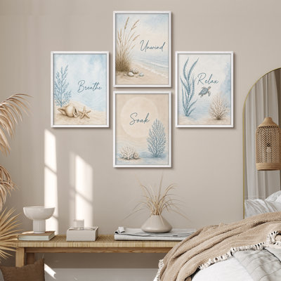 Ensemble de 4 reproductions d'art encadrées sur le thème océan océan