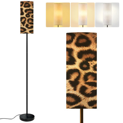  68.5" Standing Floor Lamp animal skin leopard seamless design Dimmable Metal Pole Lamp with Linen Lampshade LED Bulb Included