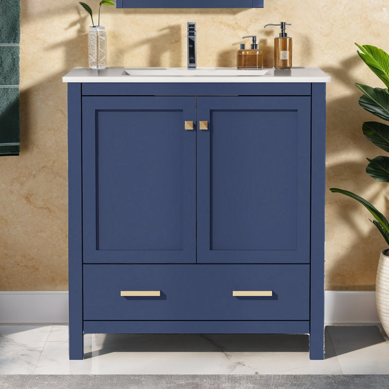 30" Modern Simple Design Bathroom Vanity, Blue, Gold
