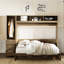 Lit double avec garde-robe, tiroirs et tablettes fonctionnelles en bois antique à 3 ouvertures - fabrication peu encombrante