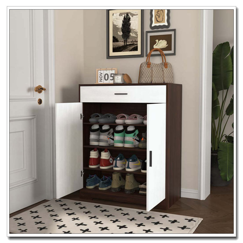 Range-chaussures en bois, Blanc / Espresso