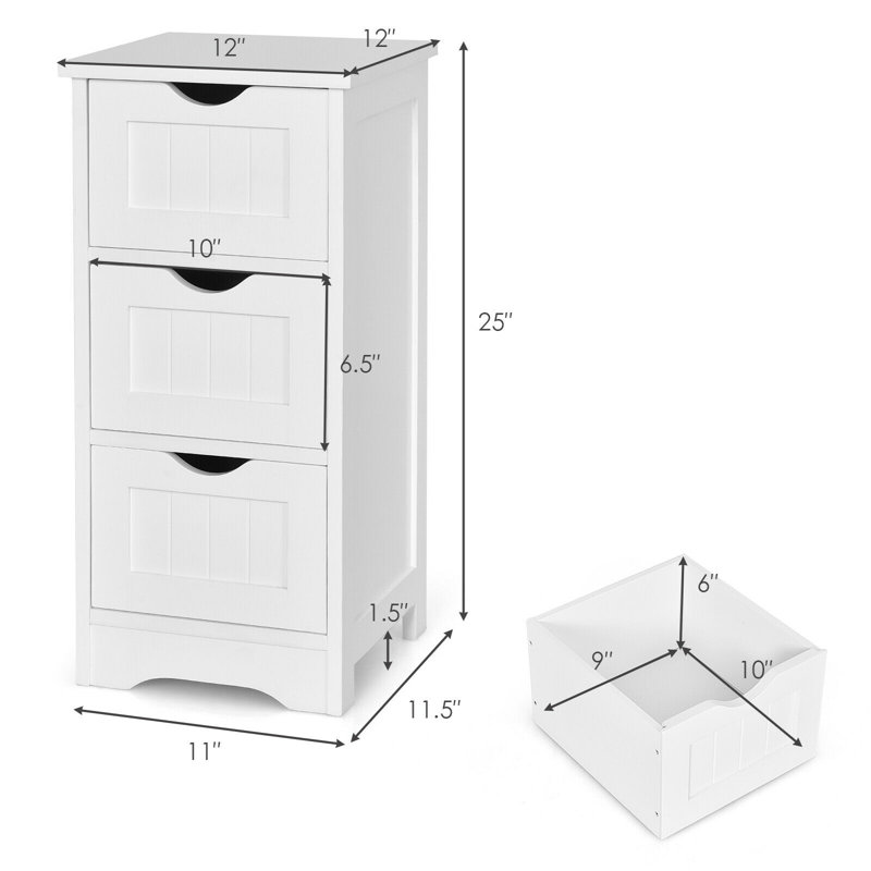 White MDF Freestanding Bathroom Cabinet with 3 Drawers