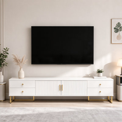 Meuble télé moderne avec 4 tiroirs et caisson à rainures ondulées pour téléviseurs de 65 pouces