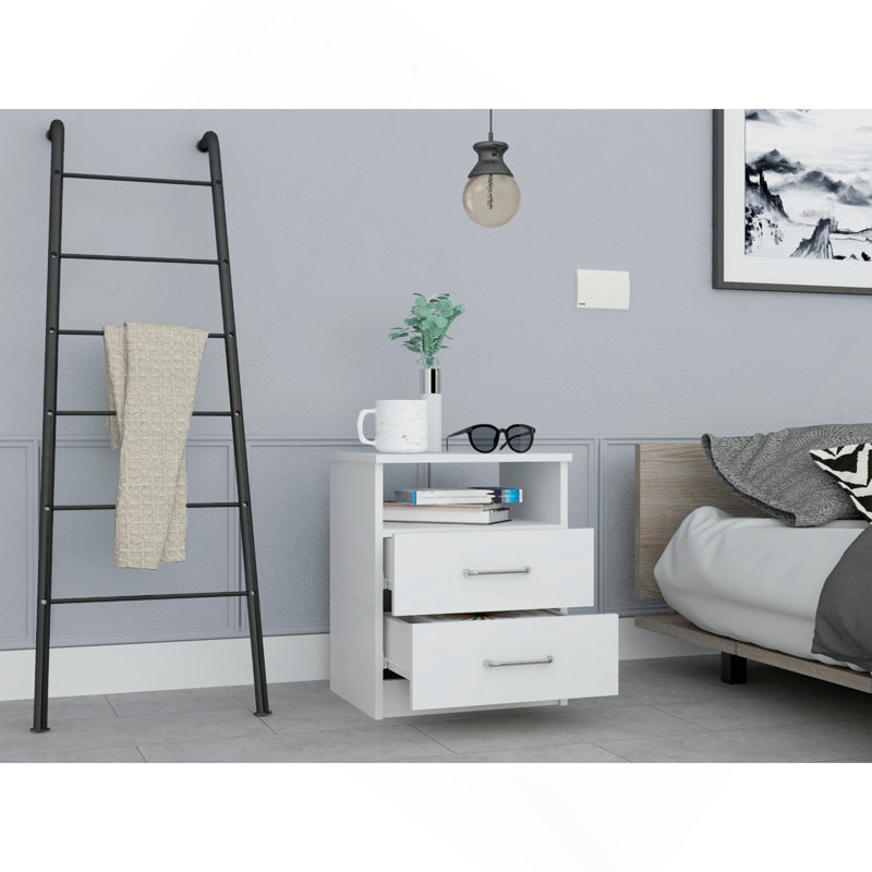 Napoles Nightstand , End Table, Side Table Top, Two Drawers, One Shelf -White, White