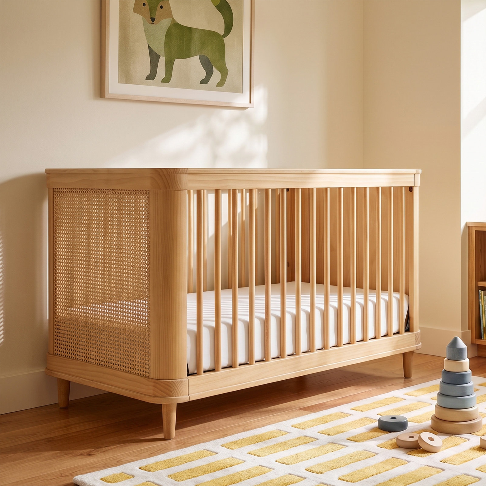 Marin with Cane 3-in-1 Convertible Crib, Honey/Honey Cane