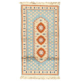 Hand Knotted Wool Area Rug in Blue And Ivory