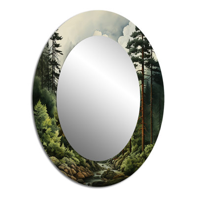 Pine Tree Forest - Green Traditional Oval Wall Mirror