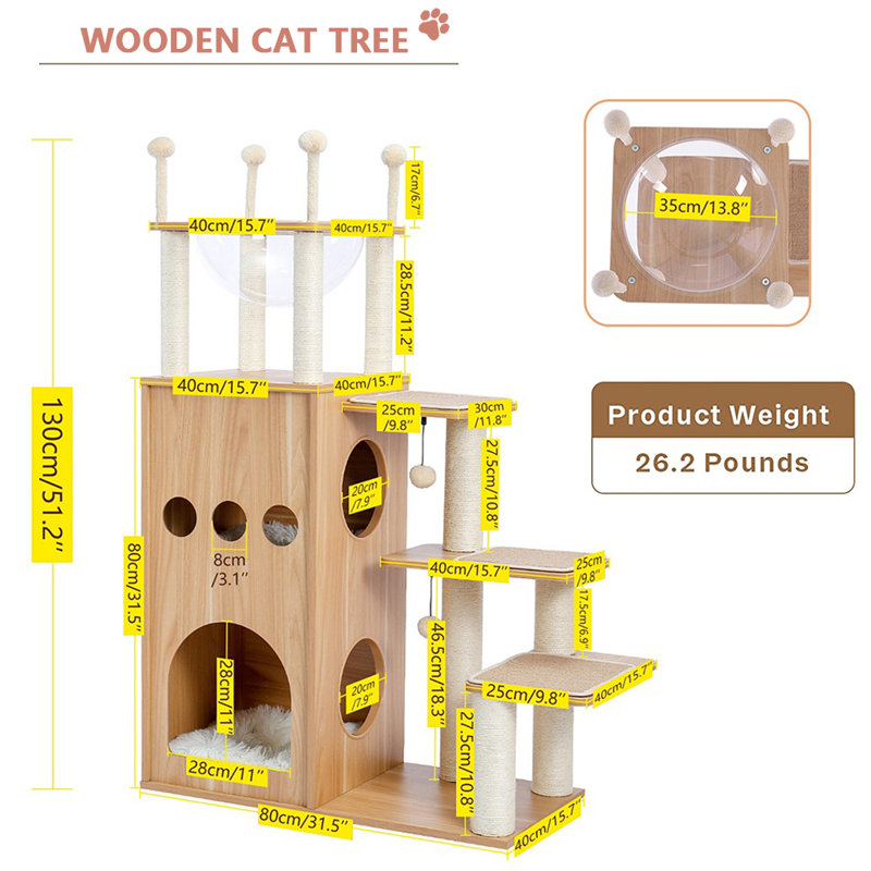 Tavion 51“ Wood Cat Trees,Cat Tower,Cat Trees for Large Cats, Beige