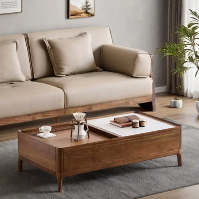Solid wood granite slab sliding coffee table