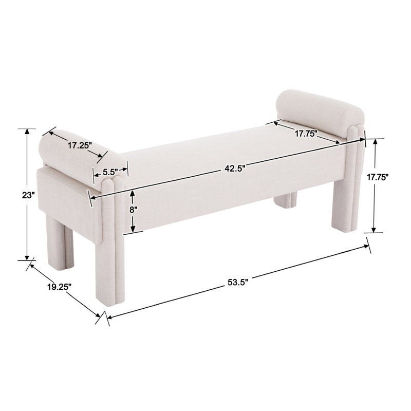 54"W Modern Upholstered Polyester Fiber Bench, Beige