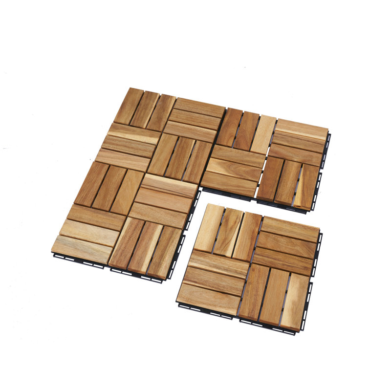 30 carreaux de terrasse imbriqués à carreaux, 12 po x 12 po, plancher de bois franc d'acacia jaune carré pour patio, terrasse, bord de piscine