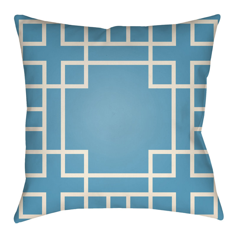 Litchfield Hanser Indoor/Outdoor Throw Pillow, 18" H x 18" W, Aqua/Ivory