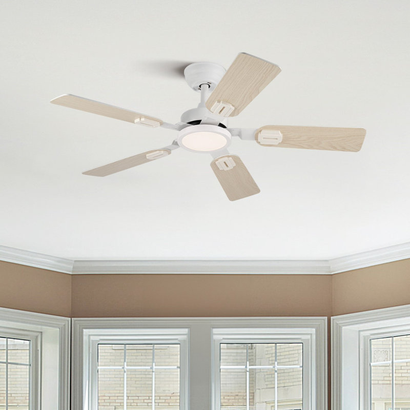 42" LED Ceiling Fans with Lights and Remote Controls, White/Light Yellow Wood