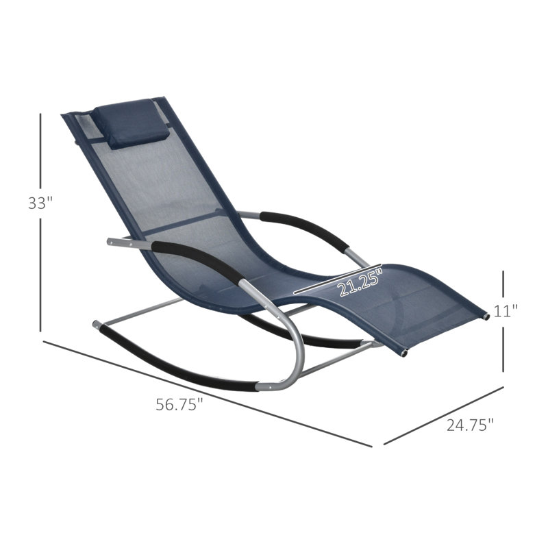 Navy Blue Steel Zero Gravity Rocking Chaise Lounge Chair with Cushions