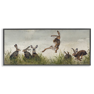 Jumping Hares in Wild Black Framed Giclee Art by Maggie Vandewalle