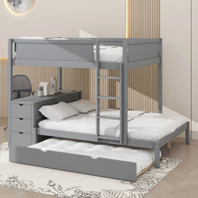 Bunk Bed Equipped With Twin Trundle, Storage Compartments & A Desk