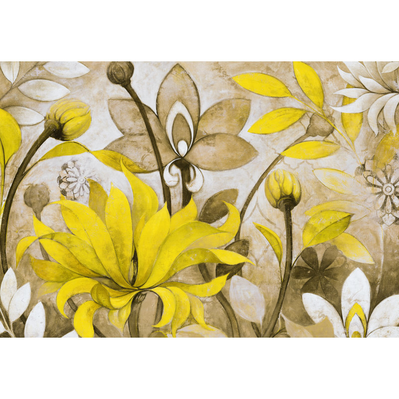 Yellow And Grey Flower Painting - Wrapped Canvas Art Prints, 20cm H x 30cm W