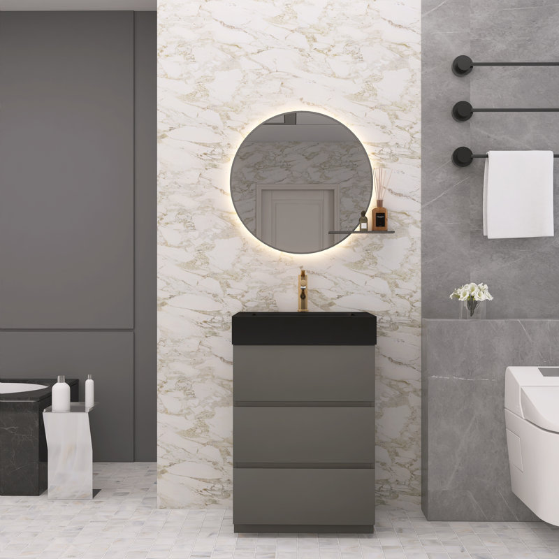 Ensemble de meuble-lavabo simple 24 po Natina, Gris, Noir mat