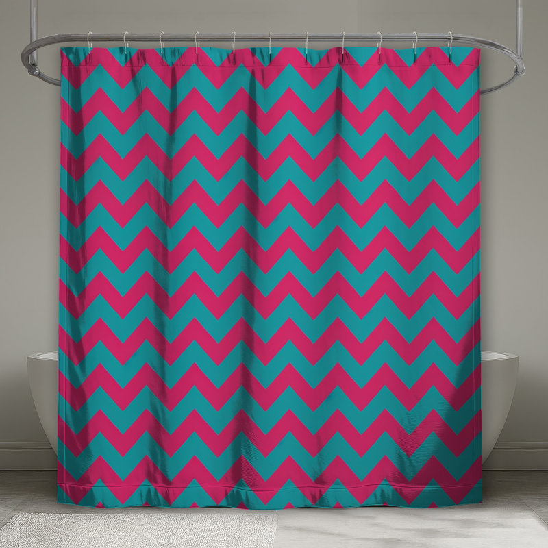 Pink Blue Zigzag Shower Curtains Extra Long, 70in W x 84in H