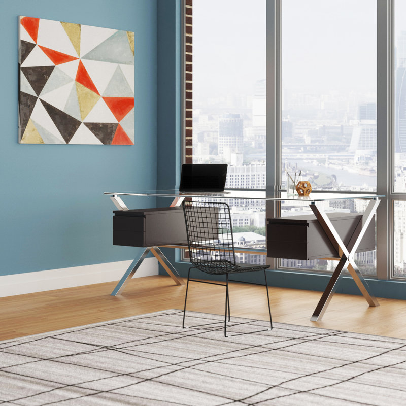 Table de travail contemporaine avec 4 tiroirs Beverly, Espresso / argent