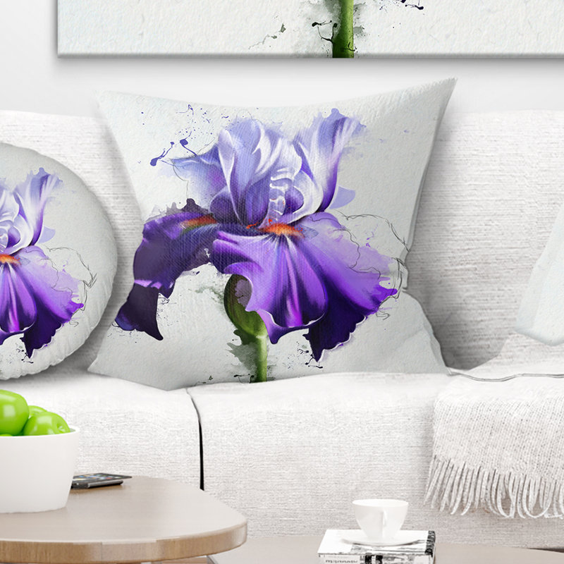 Beautiful Blue Iris Watercolor Sketch - Floral Printed Pillow, 18" x 18", Throw Pillow