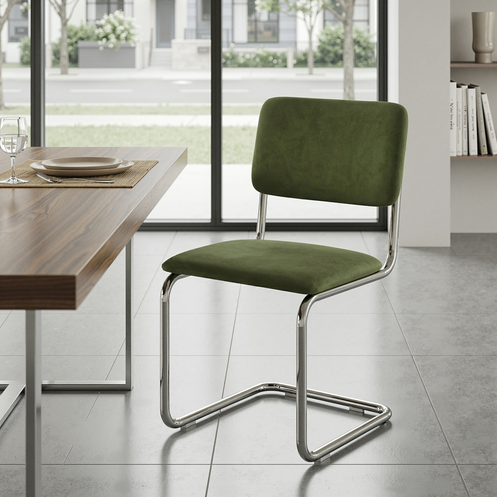 Walsh Velvet Dining Chair, Forest Green