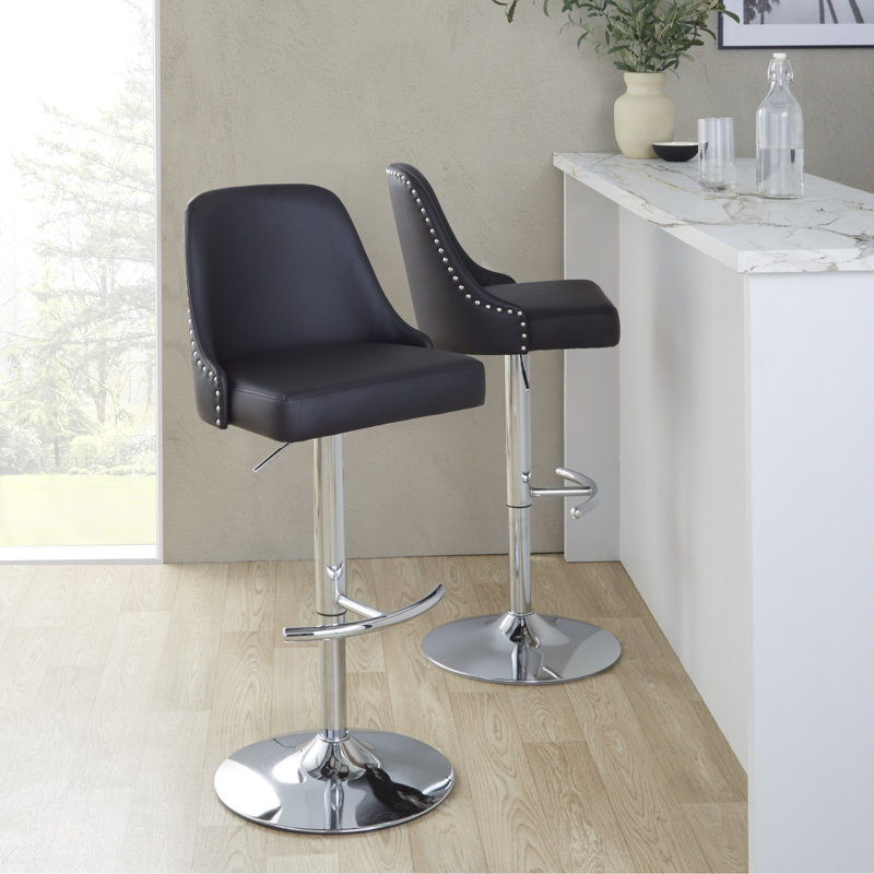 Tabouret de bar contemporain ajustable, Black Seat/Silver Frame
