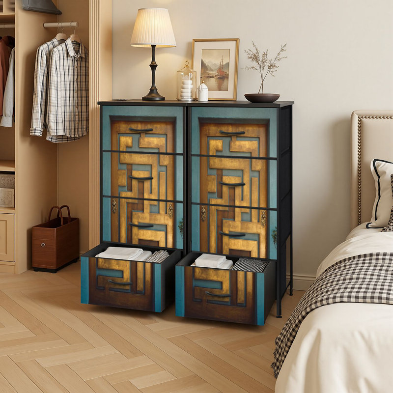 4 Drawer Vertical Storage Dresser Mid Century Modern Front Door with Fabric Pull Drawers