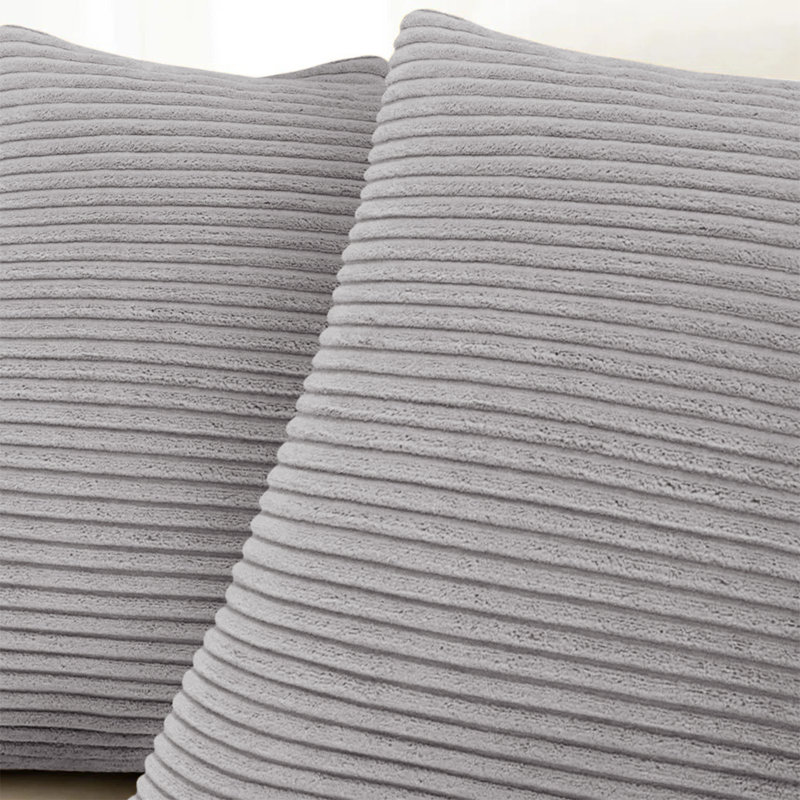 Striped Square 18cmX18cm Velvet Cushion Cover, Light Grey