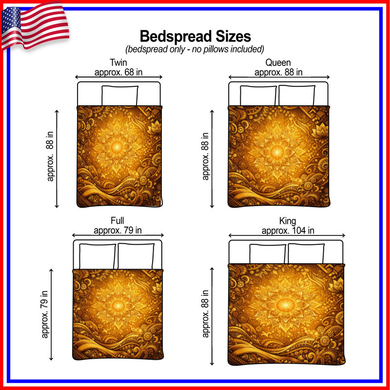 Couvre-lit matelassé Golden Mandala Art , Lit simple