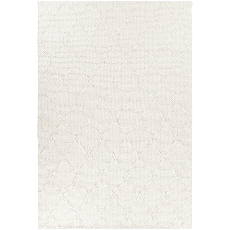 Tapis blanc en laine tissé à la main Arend Authentic, Rectangle 5 pi x 7 pi 6 po