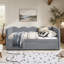 Lit de jour confortable à carreaux vichy, format double, avec lit gigogne simple, tissu en lin, adorable motif ondulé, port USB et sans sommier requis.-471457501