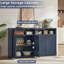 Buffet cannelé avec 4 portes et tablette ouverte, buffet moderne, bleu foncé