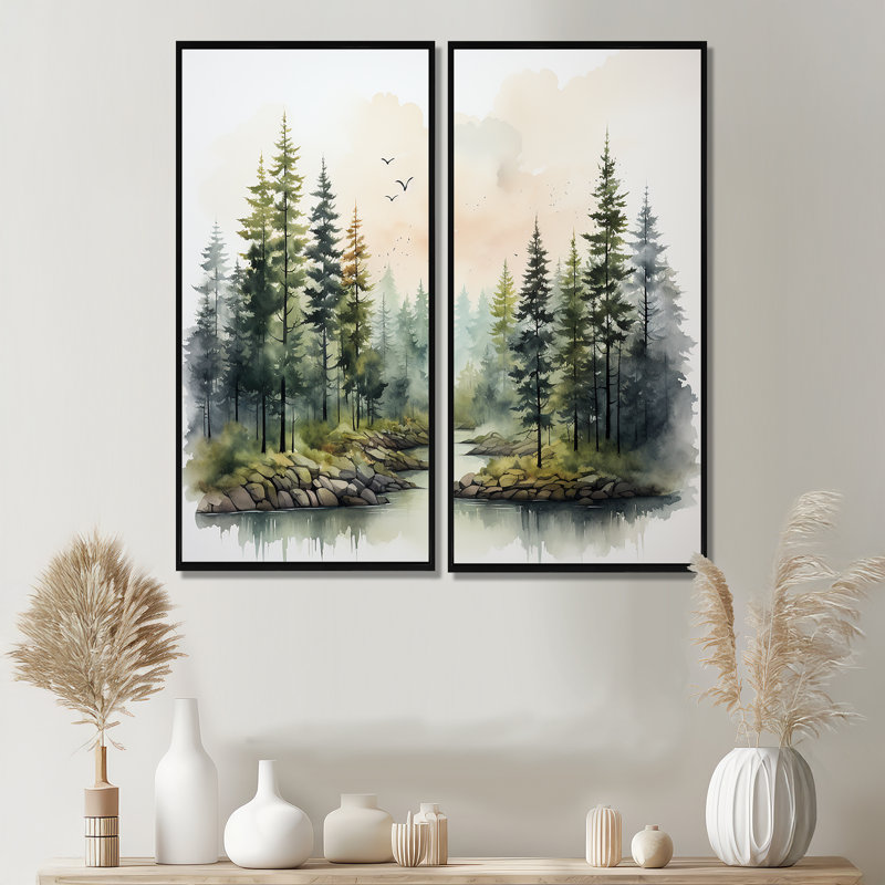 Toile Tranquil Forest Oasis III - campagne bleue, H 40 po x l 40 po, Impression encadrée flottante, Noir