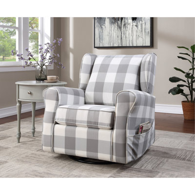 Fauteuil coulissant pivotant rembourré en tissu gris, mousse D18 / 24/25, coussin de siège amovible, ressorts ensachés, pieds en métal, structure en bois, profondeur de 20 pouces, produit de 35 pouces de largeur, 34 pouces de hauteur, 37 pouces de hau